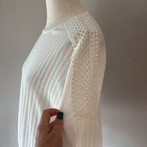 Parallel skies Elegant White ivory knit Top drop sleeve lace detail draw string